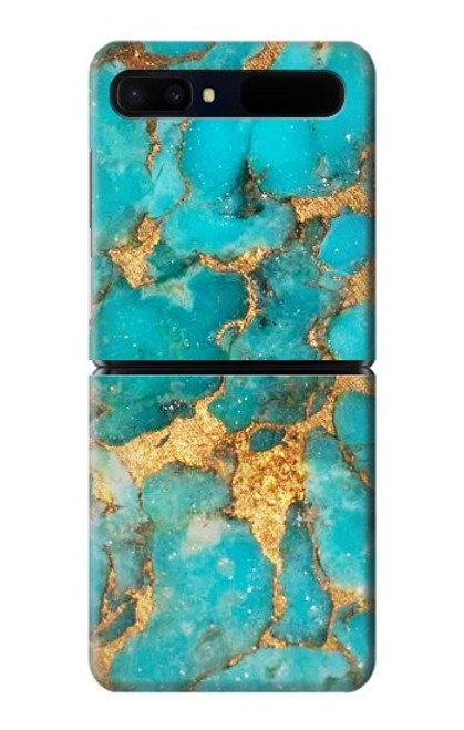 S2906 Aqua Turquoise Pierre Etui Coque Housse pour Samsung Galaxy Z Flip 5G