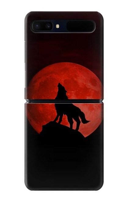 S2955 Loup Hurlant Rouge Lune Etui Coque Housse pour Samsung Galaxy Z Flip 5G
