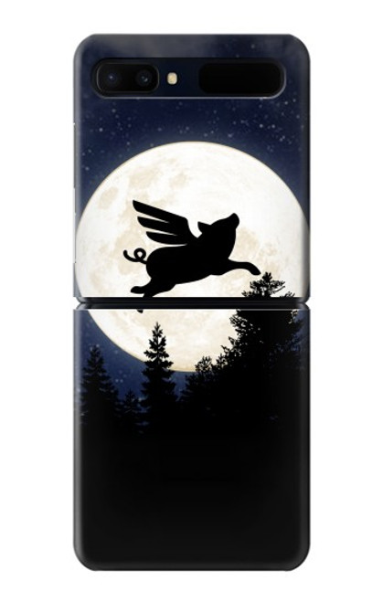 S3289 Cochon Volant Pleine Lune Nuit Etui Coque Housse pour Samsung Galaxy Z Flip 5G