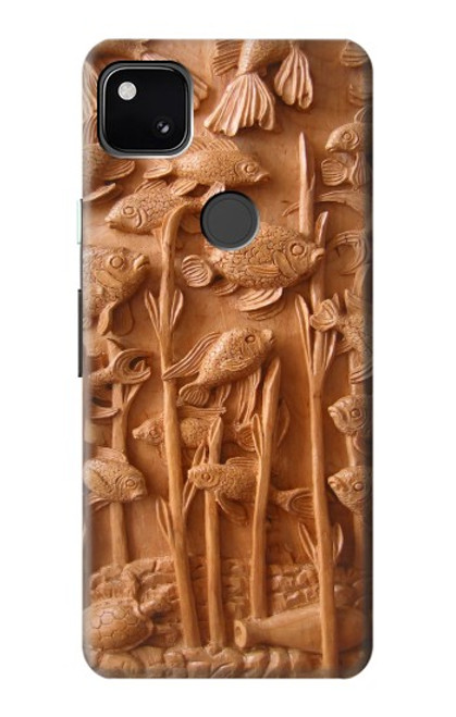 S1307 Poissons Sculpture sur bois imprimé graphique Etui Coque Housse pour Google Pixel 4a
