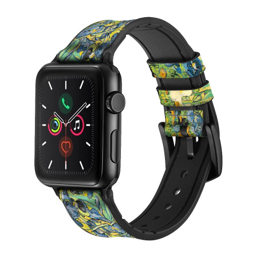 CA0019 Van Gogh Irises Leather & Silicone Smart Watch Band Strap For Apple Watch iWatch