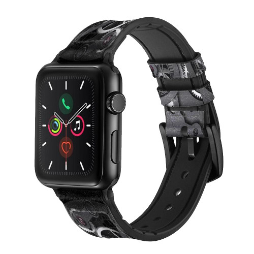 CA0599 Inside Watch Black Leather & Silicone Smart Watch Band Strap For Apple Watch iWatch
