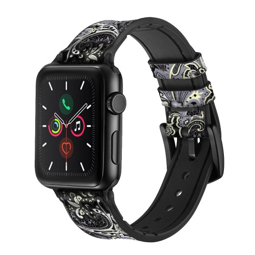 CA0635 Batik Flower Pattern Leather & Silicone Smart Watch Band Strap For Apple Watch iWatch