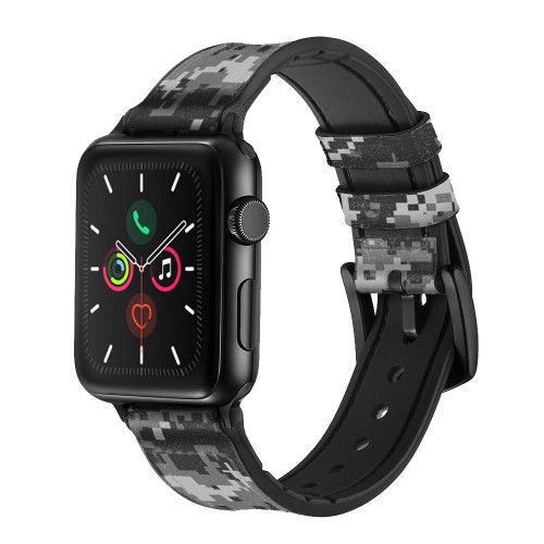CA0653 Urban Black Camo Camouflage Leather & Silicone Smart Watch Band Strap For Apple Watch iWatch