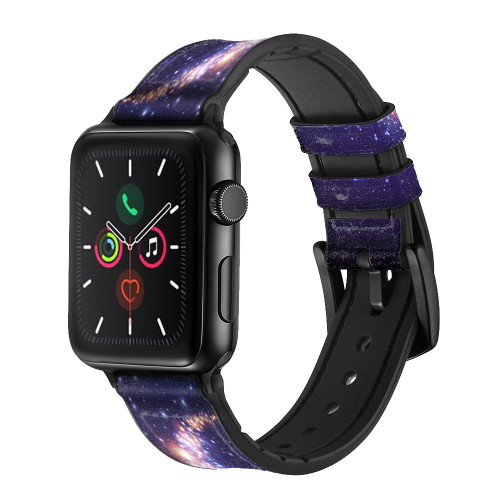 CA0658 Crescent Moon Galaxy Leather & Silicone Smart Watch Band Strap For Apple Watch iWatch