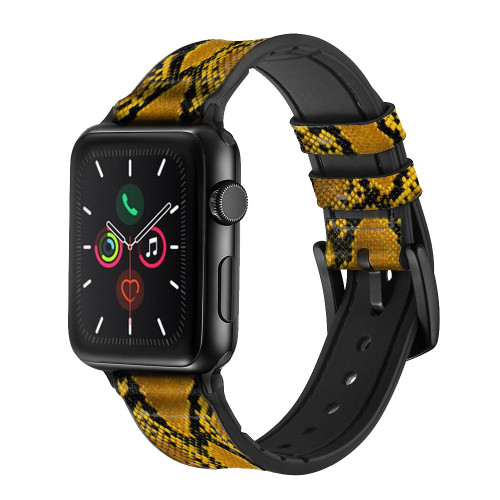 CA0675 Yellow Python Skin Graphic Print Leather & Silicone Smart Watch Band Strap For Apple Watch iWatch