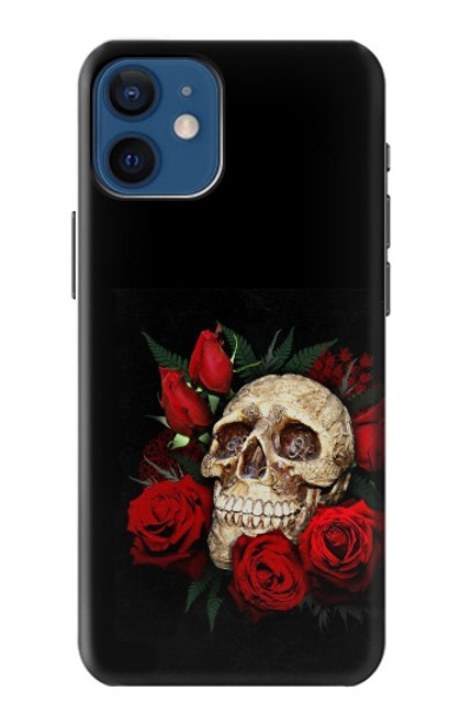 S3753 Roses de crâne gothique sombre Etui Coque Housse pour iPhone 12 mini