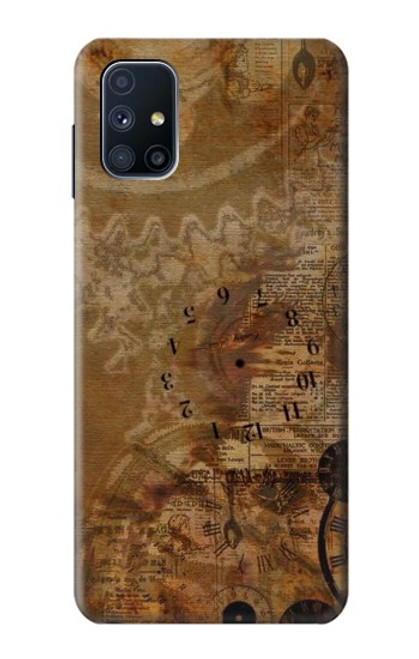 S3456 Papier Steampunk Horloge millésimé Etui Coque Housse pour Samsung Galaxy M51