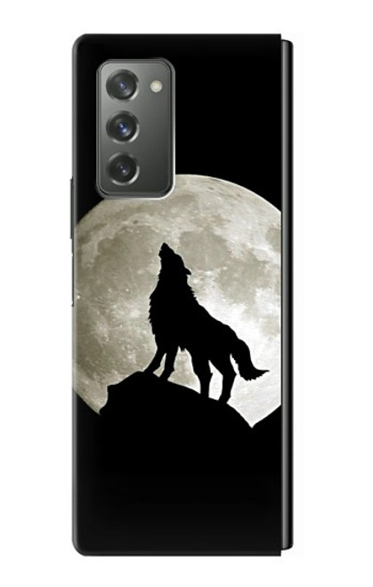 S1981 Loup hurlant à la lune Etui Coque Housse pour Samsung Galaxy Z Fold2 5G