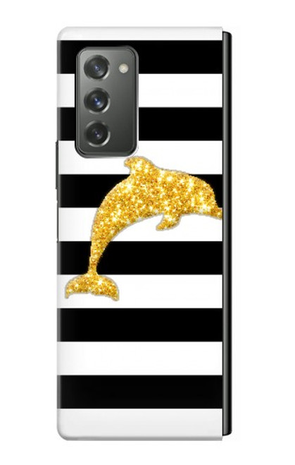 S2882 Noir et blanc rayé Dauphin d'or Etui Coque Housse pour Samsung Galaxy Z Fold2 5G