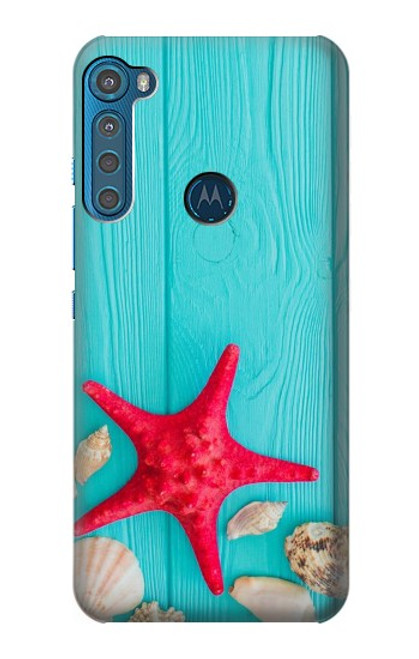 S3428 Aqua Bois Coquille d'étoile de mer Etui Coque Housse pour Motorola One Fusion+