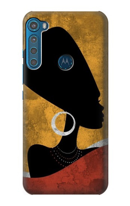 S3453 Africaine Reine Néfertiti Silhouette Etui Coque Housse pour Motorola One Fusion+