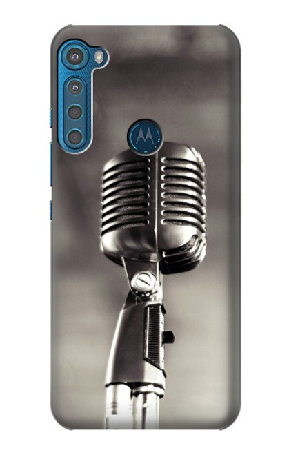 S3495 Microphone millésimé Etui Coque Housse pour Motorola One Fusion+