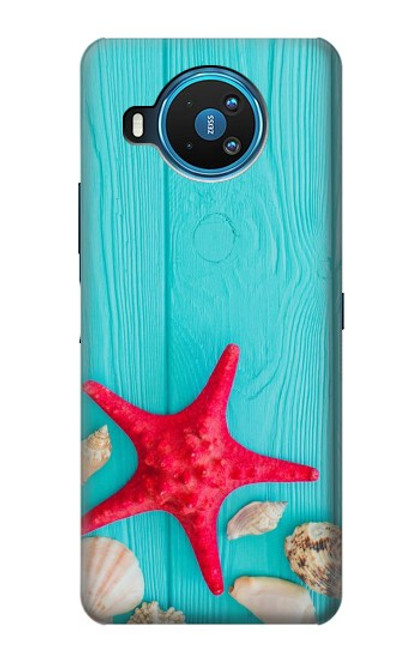 S3428 Aqua Bois Coquille d'étoile de mer Etui Coque Housse pour Nokia 8.3 5G