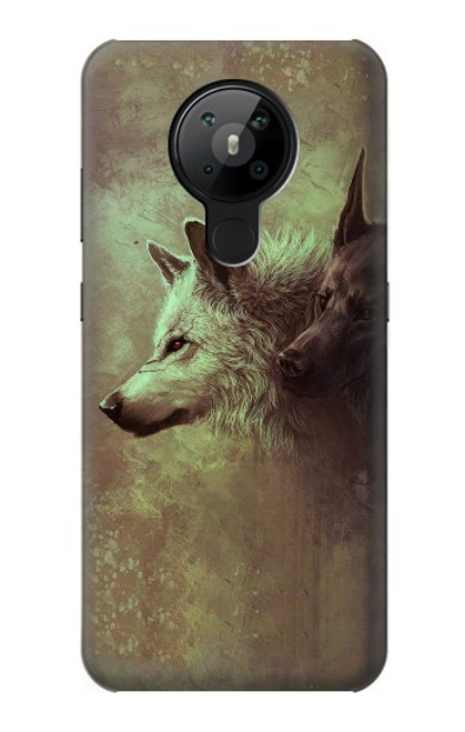 S0931 Loup Blanc Noir Etui Coque Housse pour Nokia 5.3