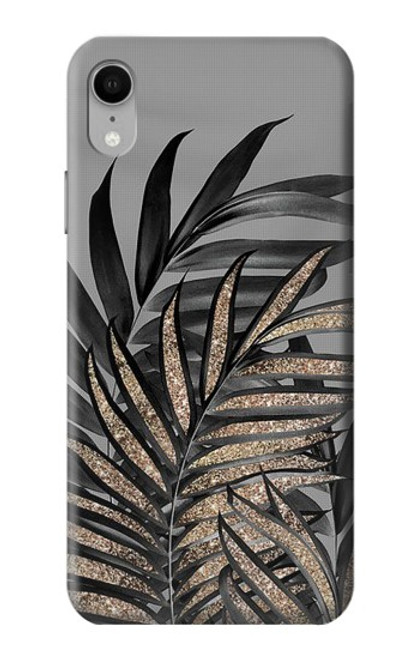 S3692 Feuilles de palmier gris noir Etui Coque Housse pour iPhone XR