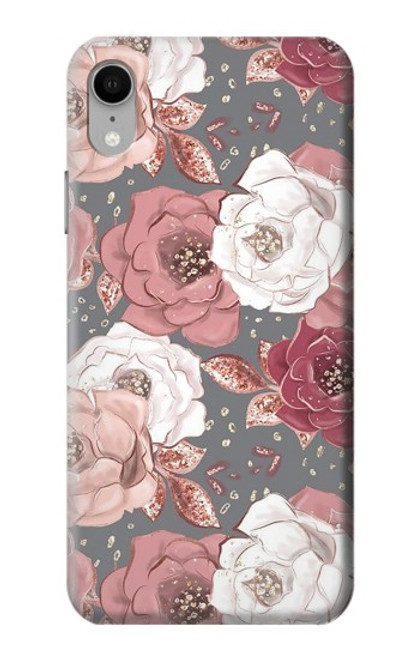 S3716 Motif floral rose Etui Coque Housse pour iPhone XR