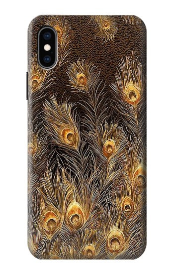 S3691 Plume de paon d'or Etui Coque Housse pour iPhone X, iPhone XS