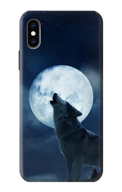 S3693 Pleine lune du loup blanc sinistre Etui Coque Housse pour iPhone X, iPhone XS