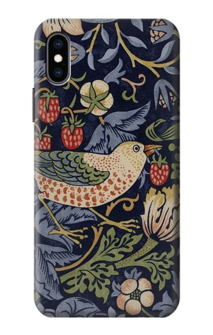 S3791 William Morris Strawberry Thief Fabric Etui Coque Housse pour iPhone X, iPhone XS