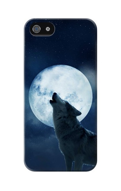 S3693 Pleine lune du loup blanc sinistre Etui Coque Housse pour iPhone 5 5S SE