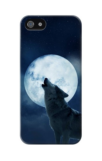 S3693 Pleine lune du loup blanc sinistre Etui Coque Housse pour iPhone 5 5S SE