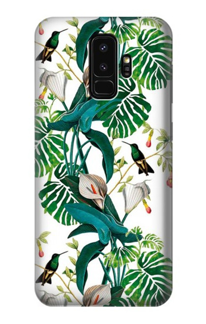 S3697 Oiseaux de la vie des feuilles Etui Coque Housse pour Samsung Galaxy S9 Plus