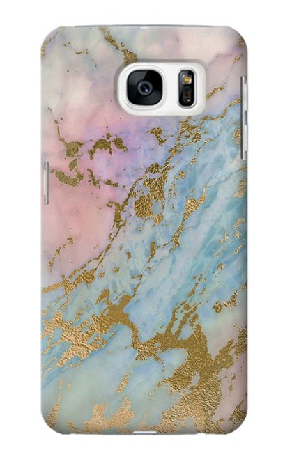 S3717 Imprimé graphique en marbre bleu pastel or rose Etui Coque Housse pour Samsung Galaxy S7