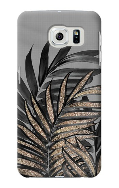 S3692 Feuilles de palmier gris noir Etui Coque Housse pour Samsung Galaxy S6