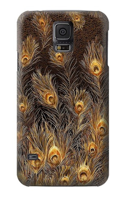 S3691 Plume de paon d'or Etui Coque Housse pour Samsung Galaxy S5