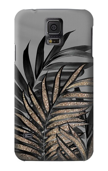 S3692 Feuilles de palmier gris noir Etui Coque Housse pour Samsung Galaxy S5