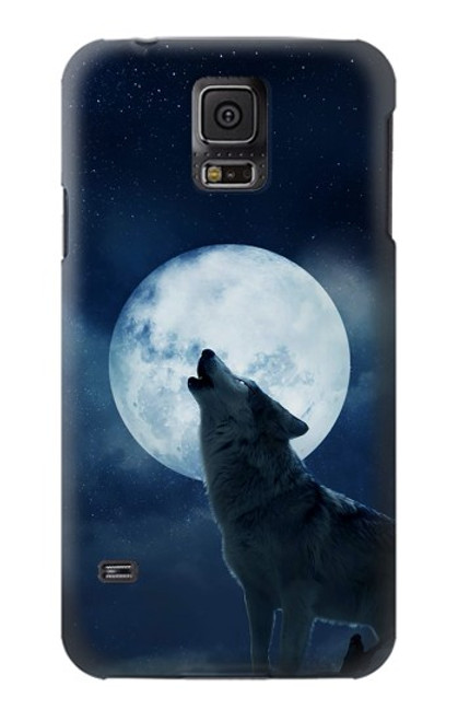 S3693 Pleine lune du loup blanc sinistre Etui Coque Housse pour Samsung Galaxy S5