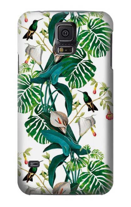 S3697 Oiseaux de la vie des feuilles Etui Coque Housse pour Samsung Galaxy S5