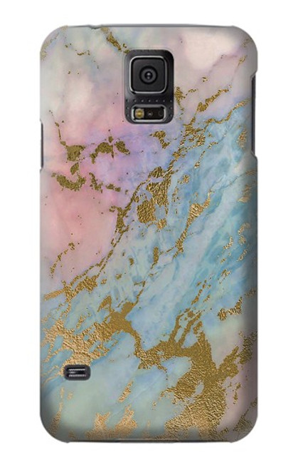 S3717 Imprimé graphique en marbre bleu pastel or rose Etui Coque Housse pour Samsung Galaxy S5