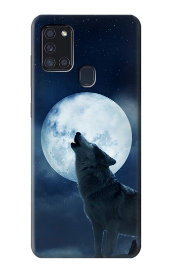 S3693 Pleine lune du loup blanc sinistre Etui Coque Housse pour Samsung Galaxy A21s