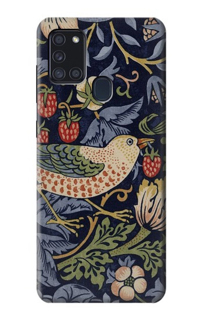 S3791 William Morris Strawberry Thief Fabric Etui Coque Housse pour Samsung Galaxy A21s