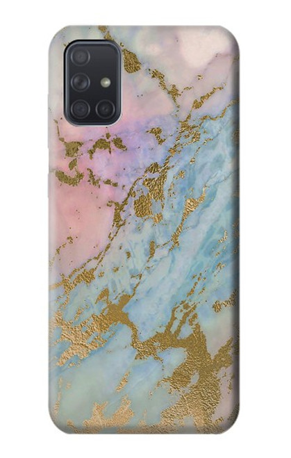 S3717 Imprimé graphique en marbre bleu pastel or rose Etui Coque Housse pour Samsung Galaxy A71 5G
