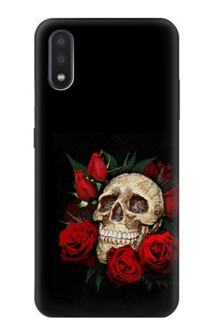 S3753 Roses de crâne gothique sombre Etui Coque Housse pour Samsung Galaxy A01