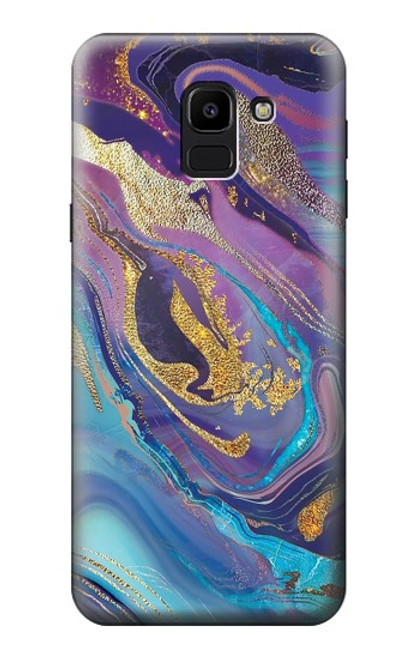 S3676 Pierre de marbre abstraite colorée Etui Coque Housse pour Samsung Galaxy J6 (2018)