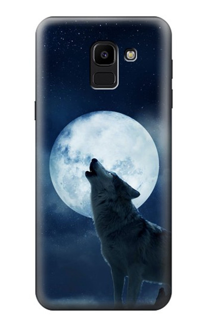 S3693 Pleine lune du loup blanc sinistre Etui Coque Housse pour Samsung Galaxy J6 (2018)