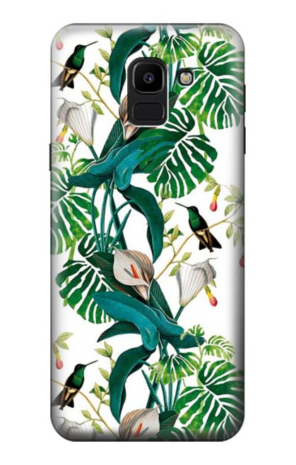 S3697 Oiseaux de la vie des feuilles Etui Coque Housse pour Samsung Galaxy J6 (2018)