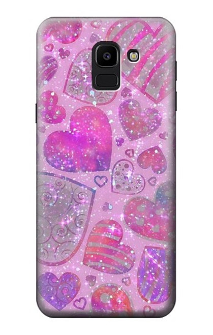 S3710 Coeur d'amour rose Etui Coque Housse pour Samsung Galaxy J6 (2018)