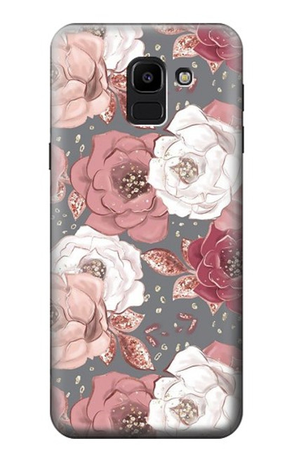 S3716 Motif floral rose Etui Coque Housse pour Samsung Galaxy J6 (2018)