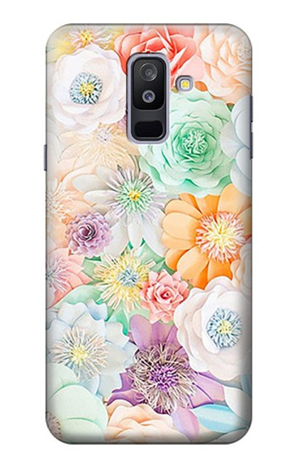 S3705 Fleur florale pastel Etui Coque Housse pour Samsung Galaxy A6+ (2018), J8 Plus 2018, A6 Plus 2018