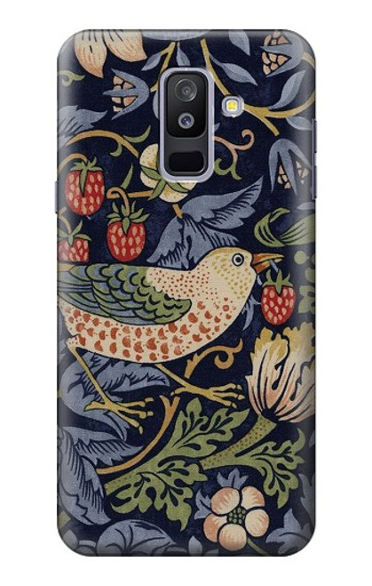 S3791 William Morris Strawberry Thief Fabric Etui Coque Housse pour Samsung Galaxy A6+ (2018), J8 Plus 2018, A6 Plus 2018