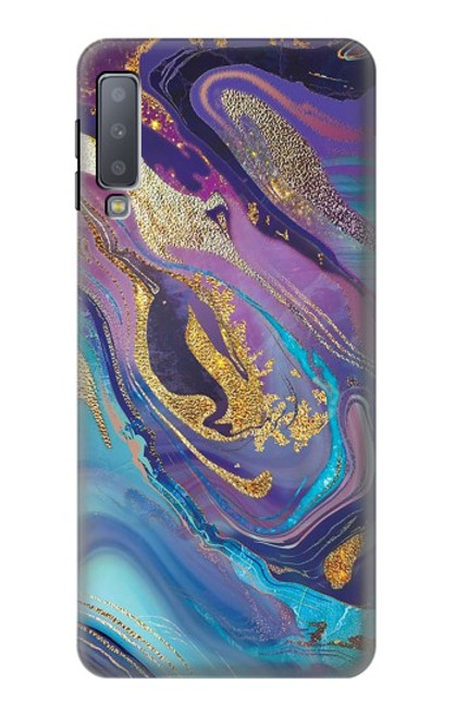S3676 Pierre de marbre abstraite colorée Etui Coque Housse pour Samsung Galaxy A7 (2018)