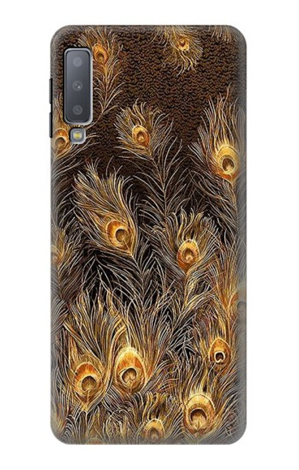 S3691 Plume de paon d'or Etui Coque Housse pour Samsung Galaxy A7 (2018)