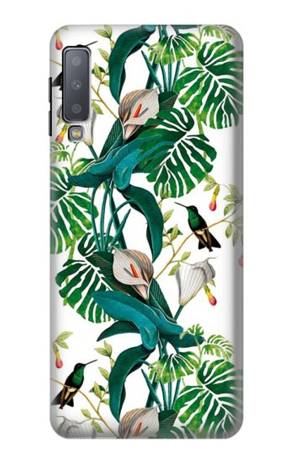S3697 Oiseaux de la vie des feuilles Etui Coque Housse pour Samsung Galaxy A7 (2018)