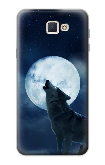 S3693 Pleine lune du loup blanc sinistre Etui Coque Housse pour Samsung Galaxy J7 Prime (SM-G610F)