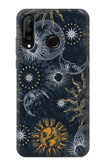 S3702 Lune et soleil Etui Coque Housse pour Huawei P30 lite